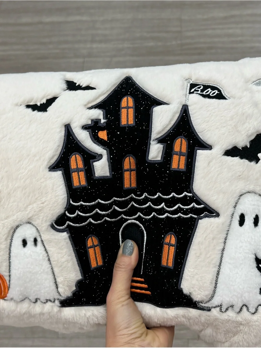 Black & Orange Haunted House Decorative Pillow